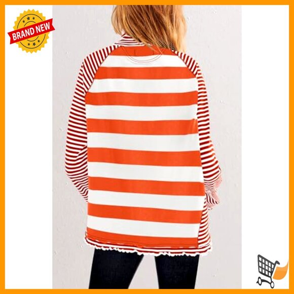 Long Sleeve Striped Turtleneck Tunic Top Raglan Sleeve Loose Fit Pullover - Picture 4 of 7